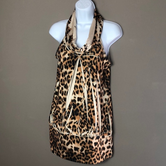 Moa Moa Leopard Print Slouch Neck Sleeveless Blouse Medium - Picture 1 of 9